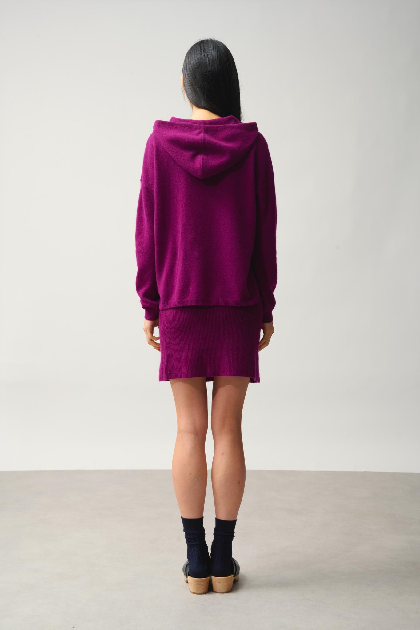 DORTE plum hooded sweater 100% cashmere
