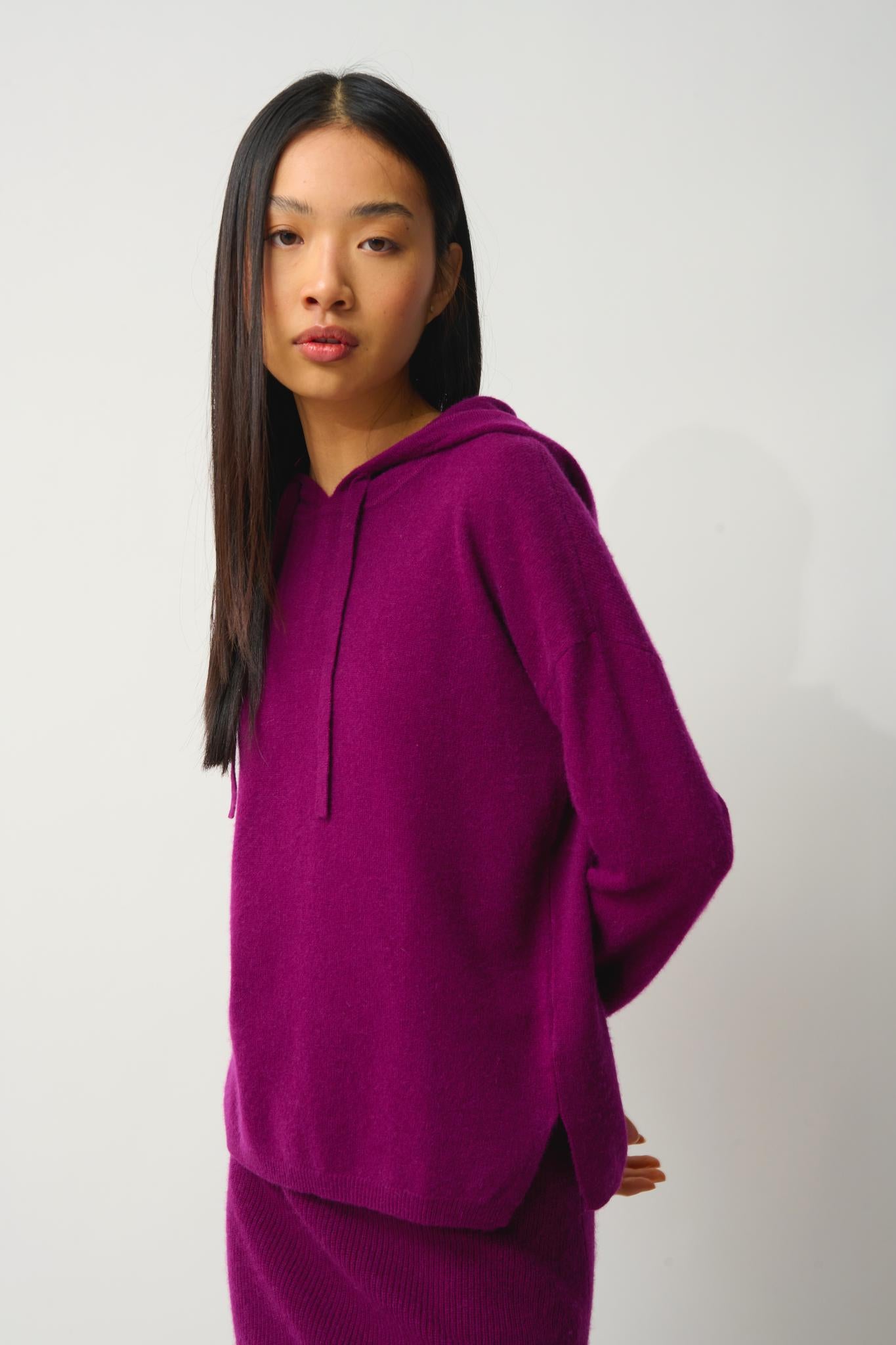DORTE plum hooded sweater 100% cashmere