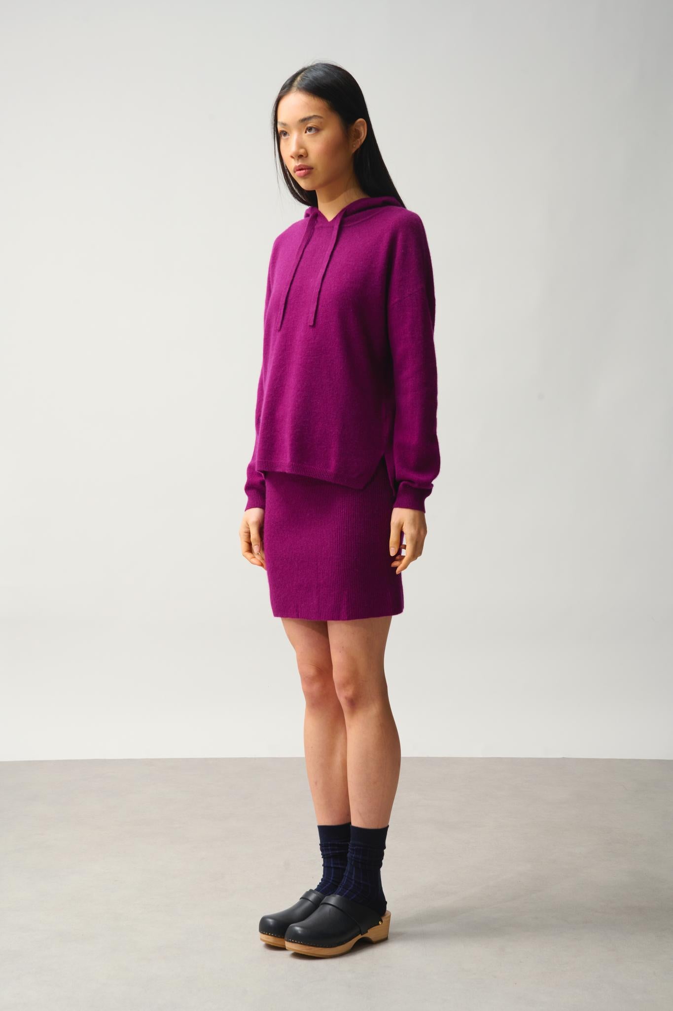 DORTE plum hooded sweater 100% cashmere