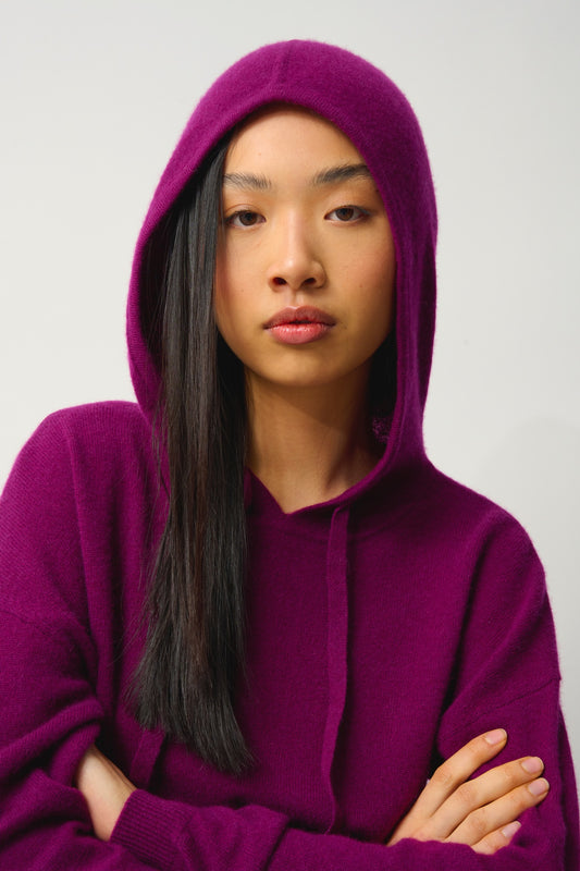 DORTE pull capuche prune 100% cachemire