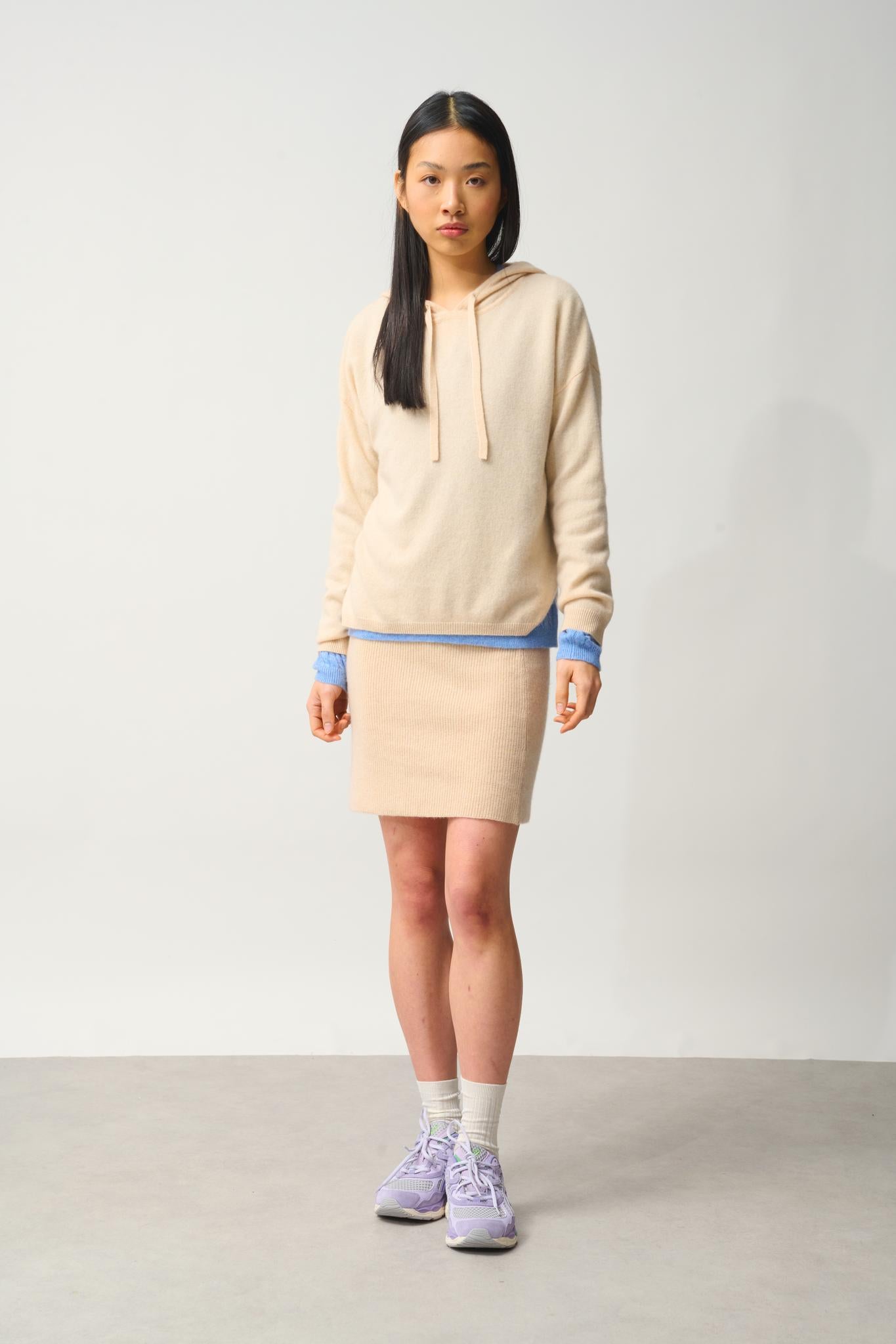 DORTE pull capuche sable 100% cachemire
