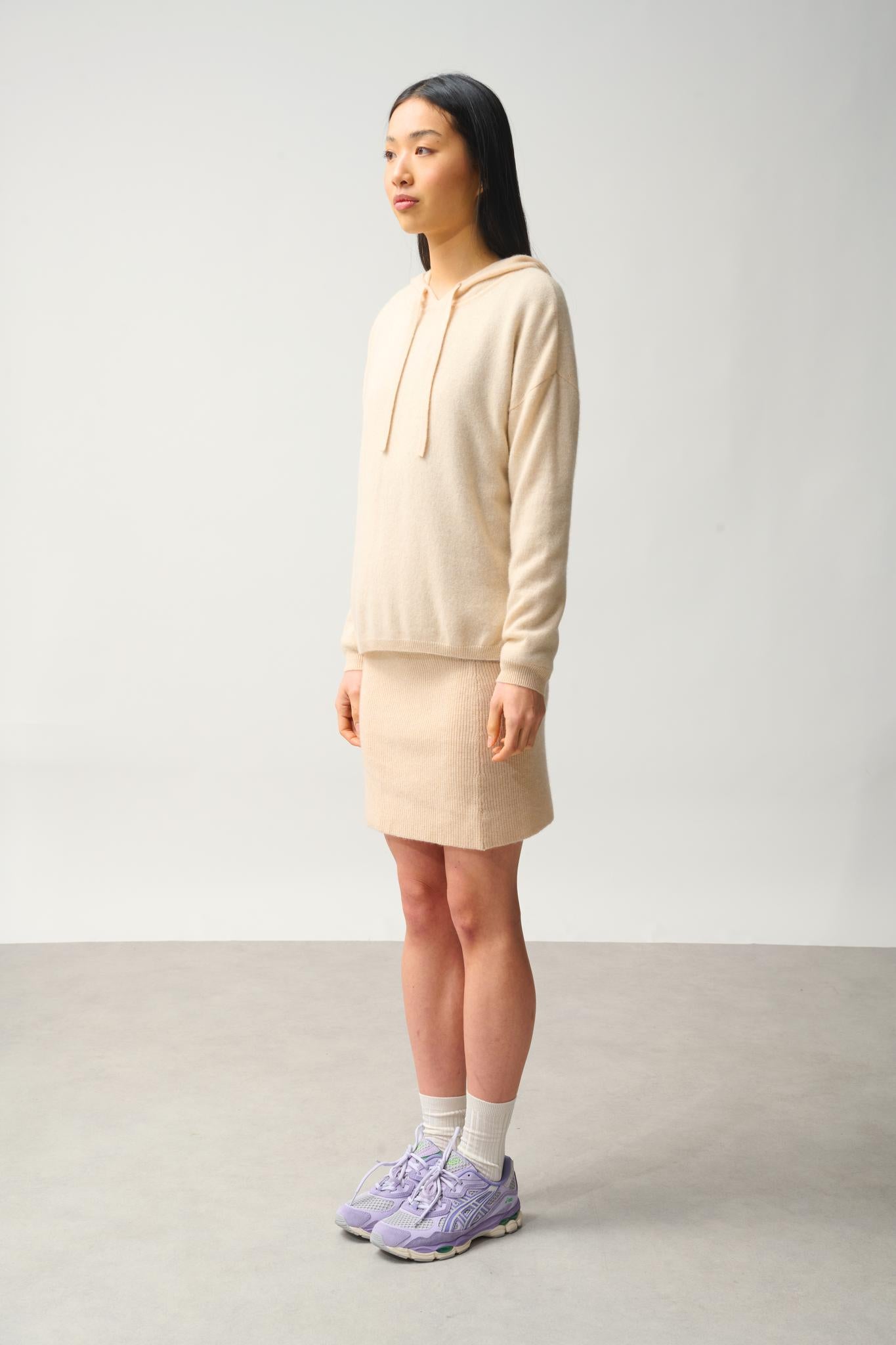 DORTE pull capuche sable 100% cachemire