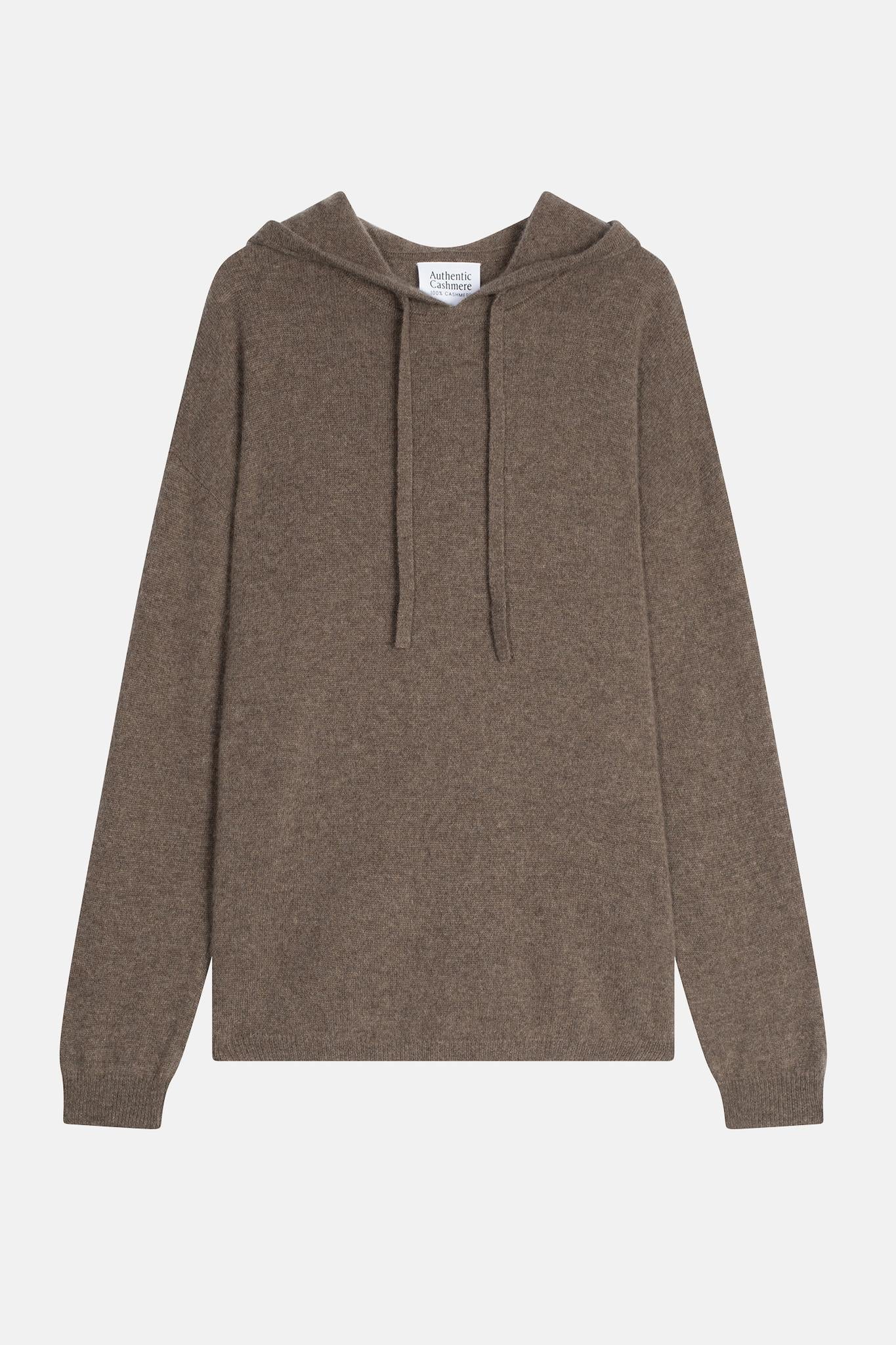 DORTE taupe mottled hooded sweater 100% cashmere