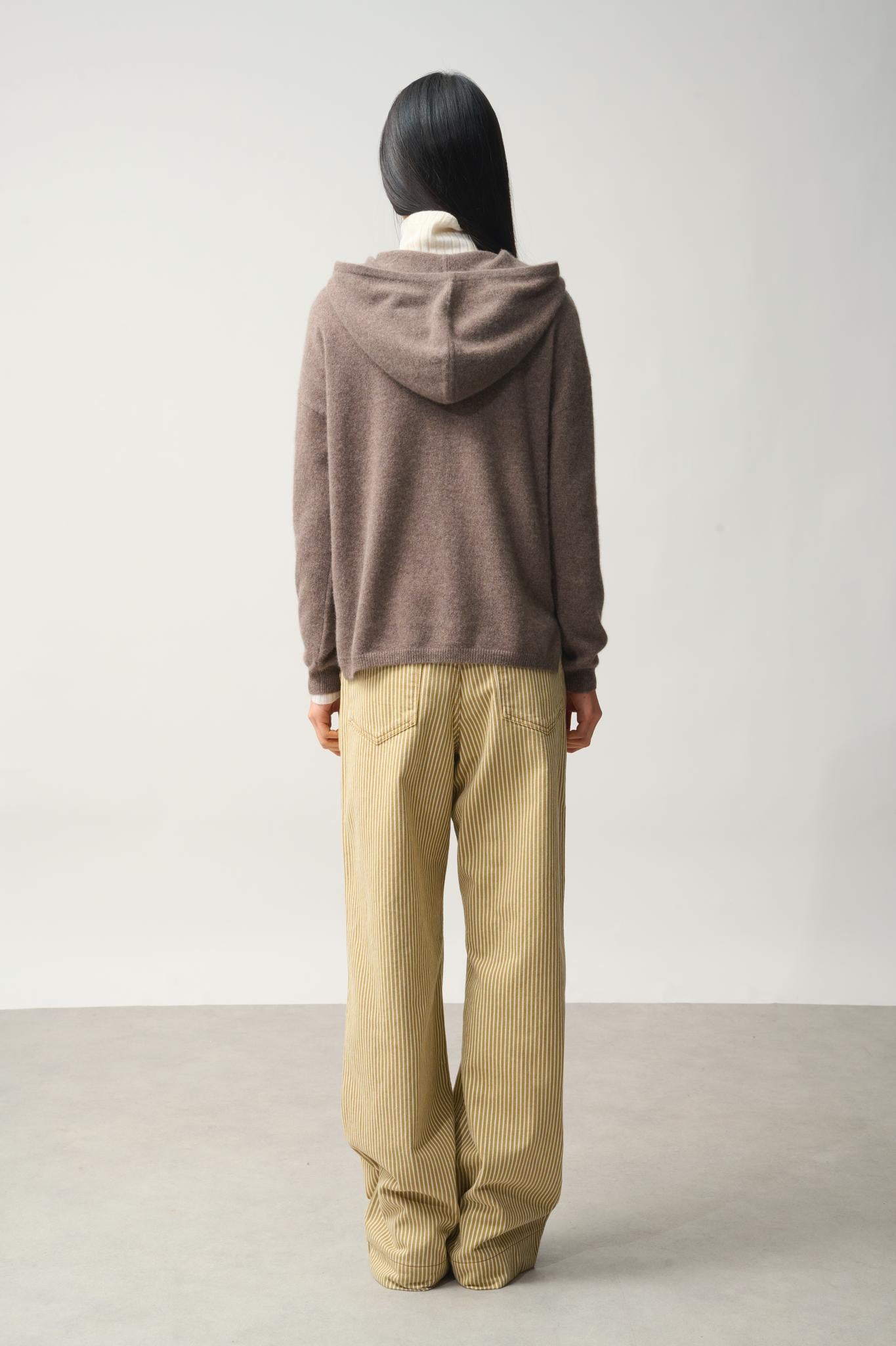 DORTE taupe mottled hooded sweater 100% cashmere