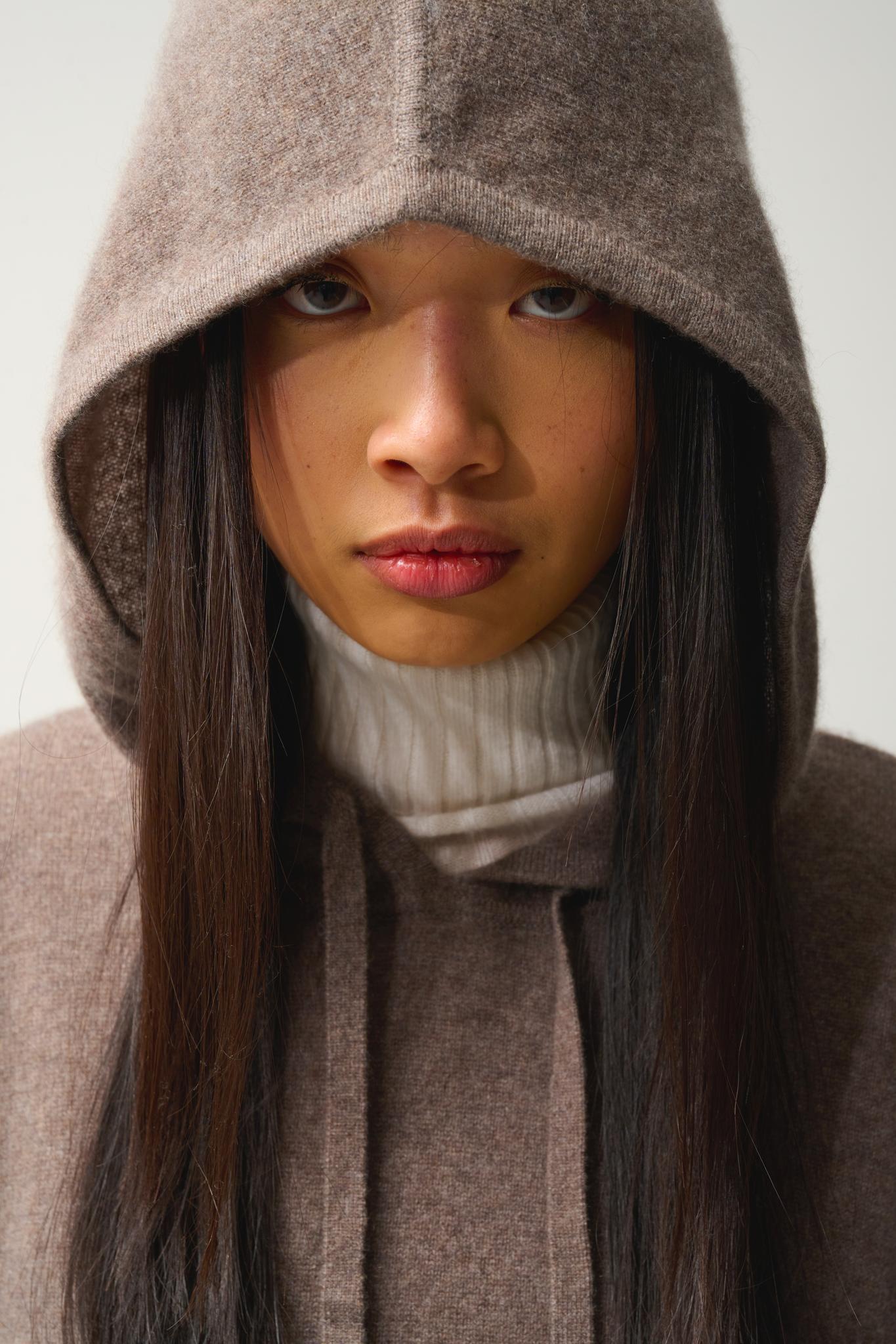 DORTE taupe mottled hooded sweater 100% cashmere