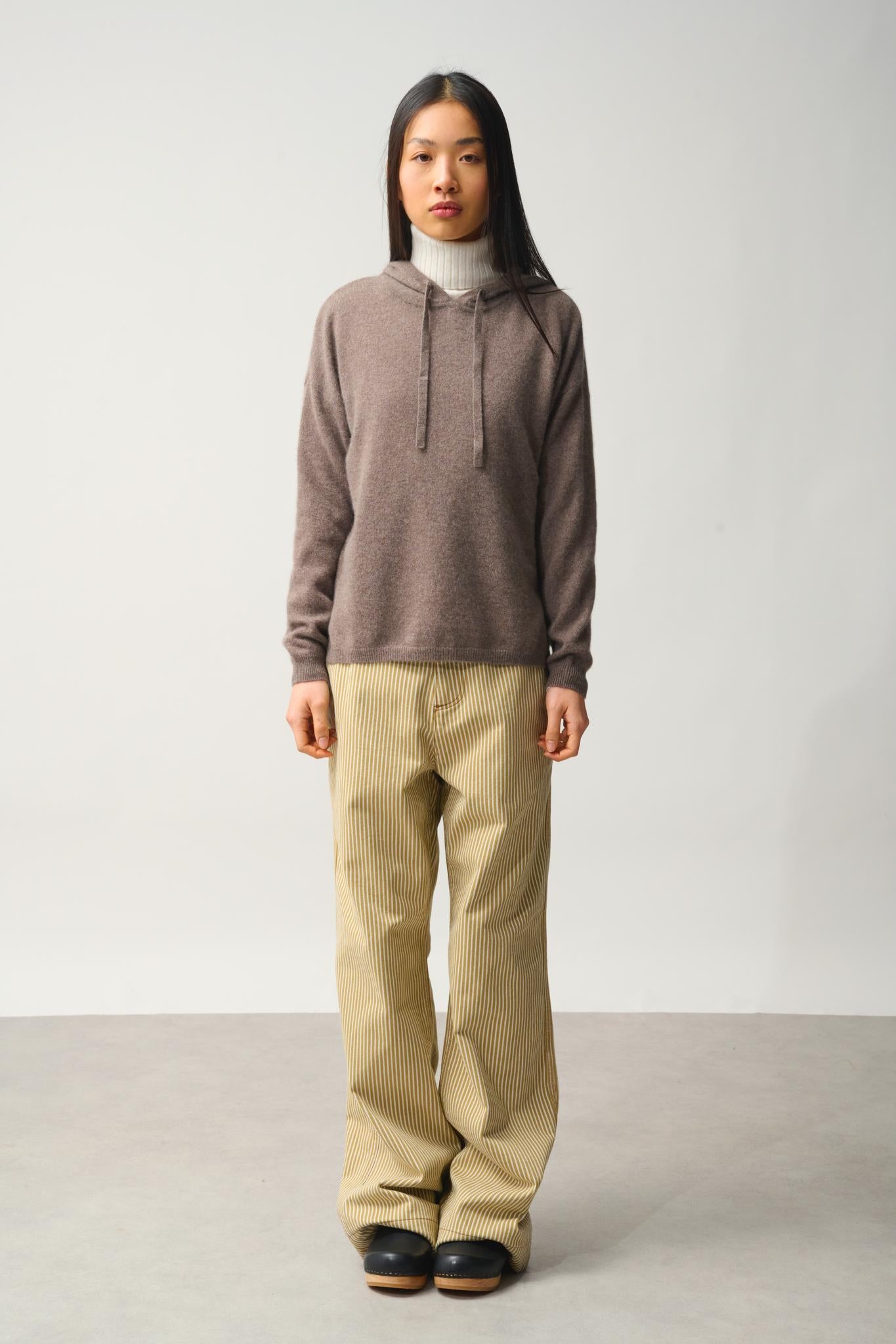 DORTE taupe mottled hooded sweater 100% cashmere