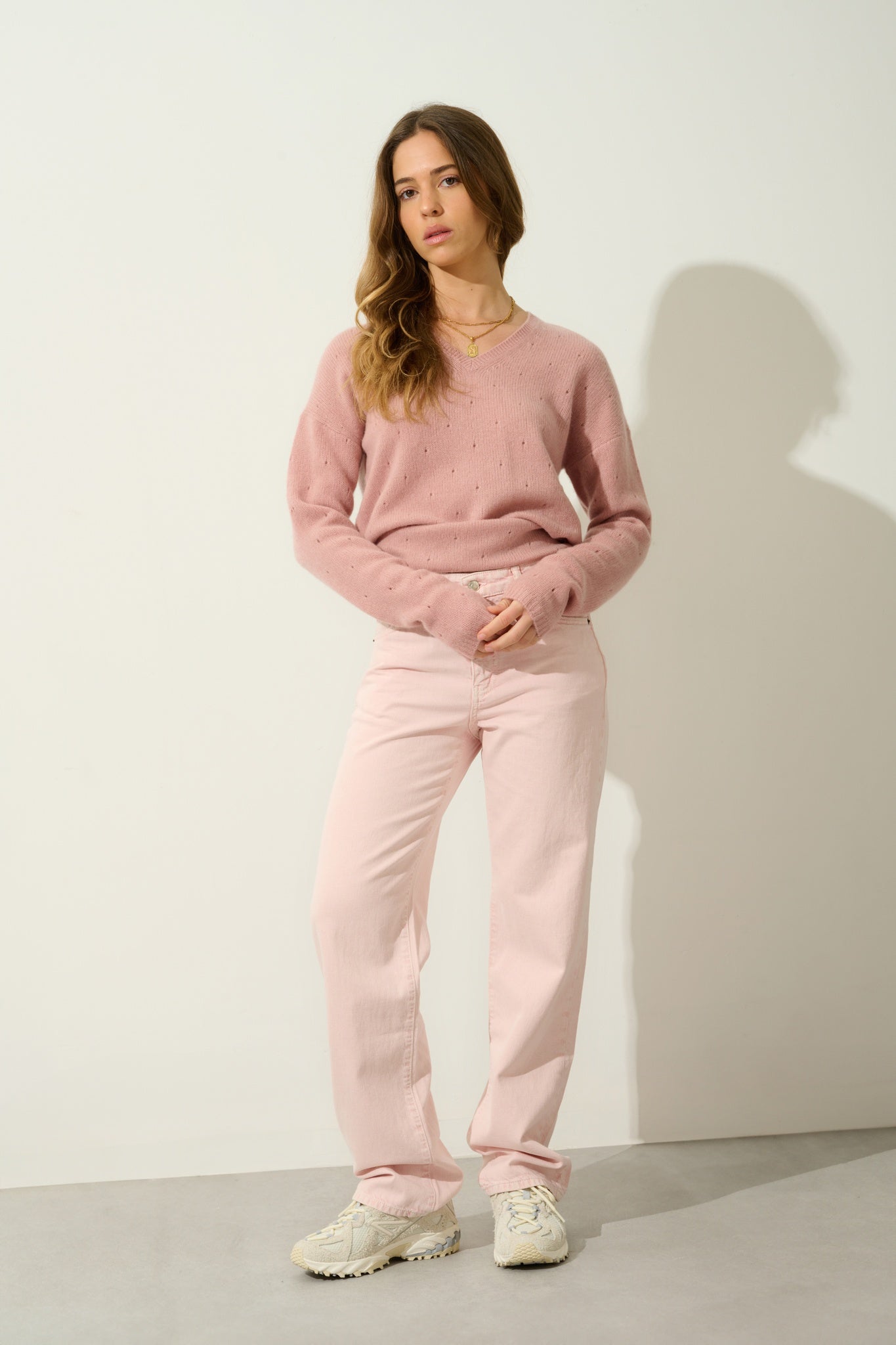 DOTY pull col v 4 fils bois de rose 100% cachemire