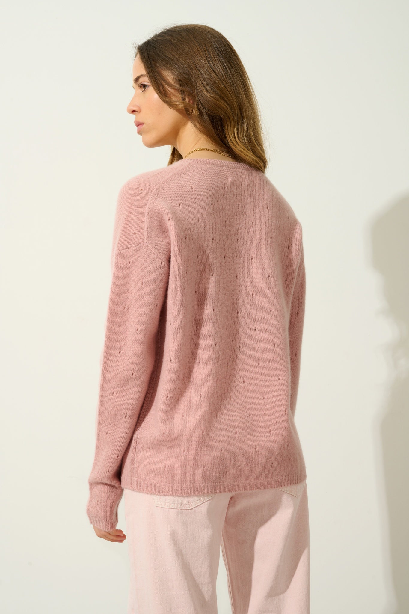 DOTY pull col v 4 fils bois de rose 100% cachemire