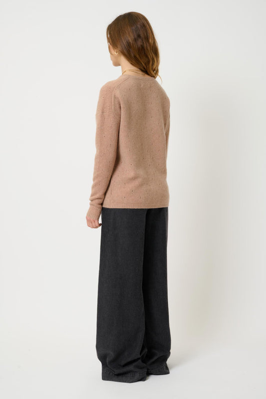 DOTY 4-thread v-neck sweater camel mottled 100% cashmere