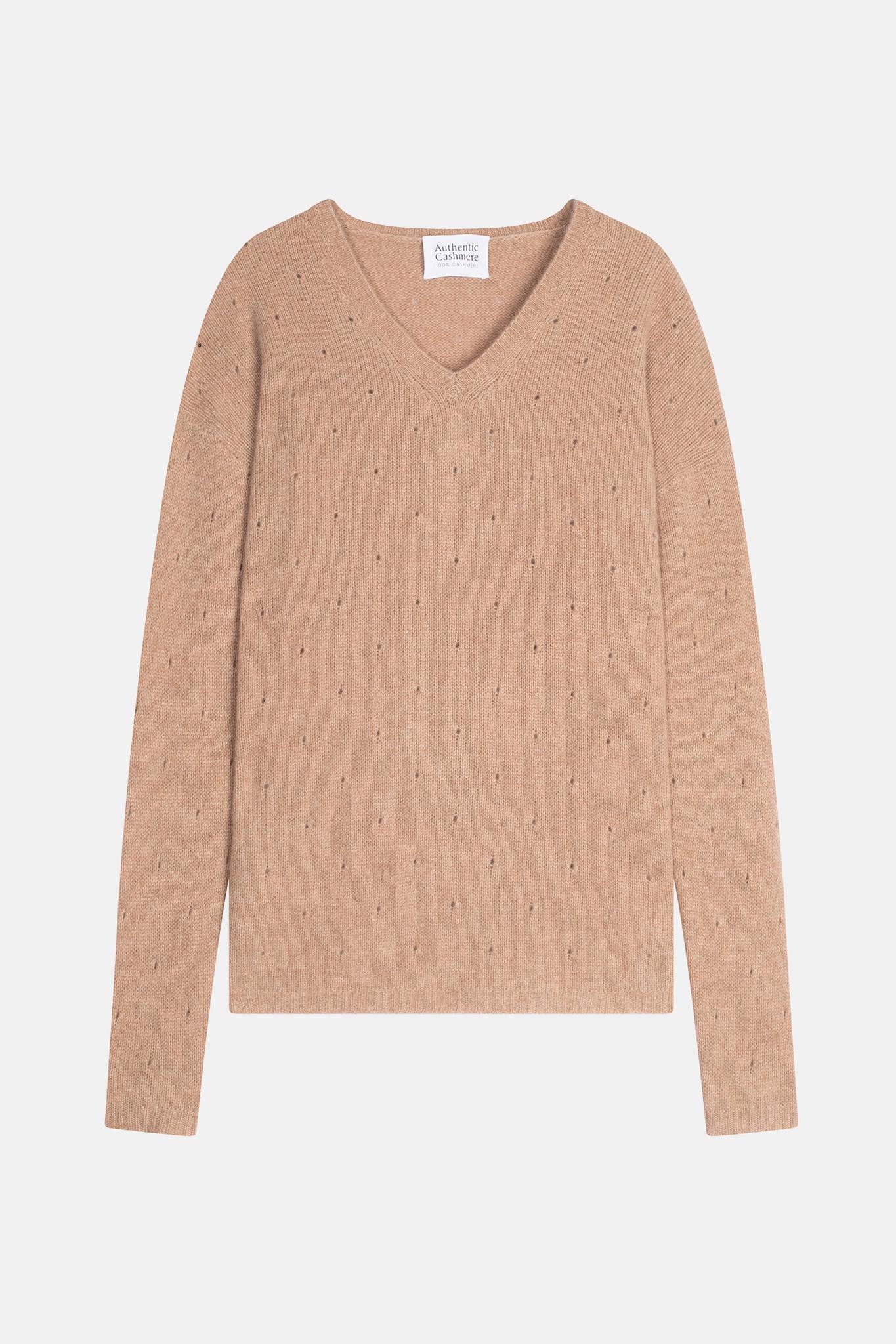 DOTY pull col v 4 fils camel chiné 100% cachemire