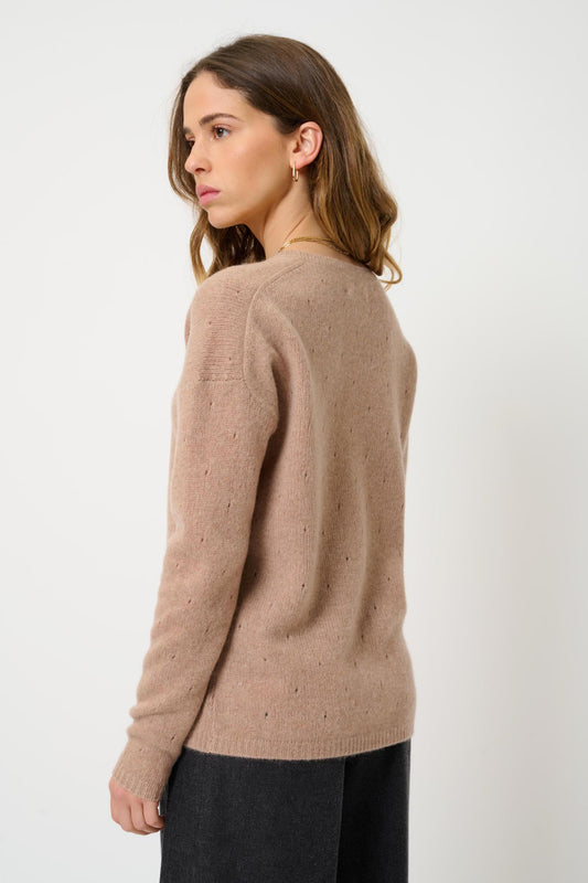 DOTY 4-thread v-neck sweater camel mottled 100% cashmere