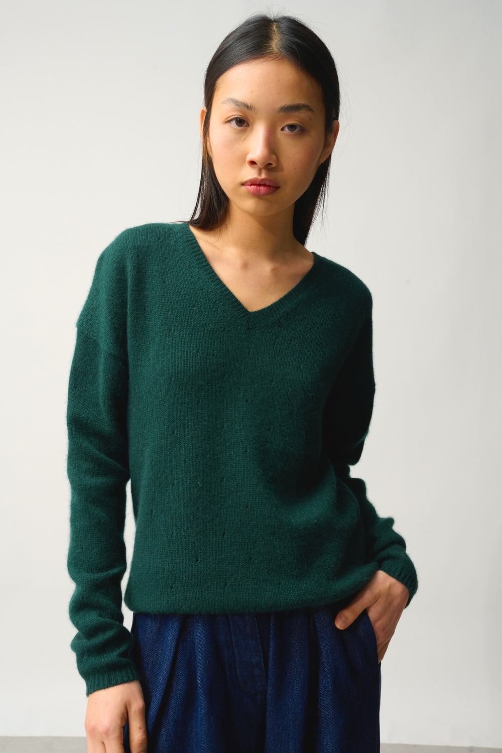 DOTY pull col v 4 fils cyprès 100% cachemire