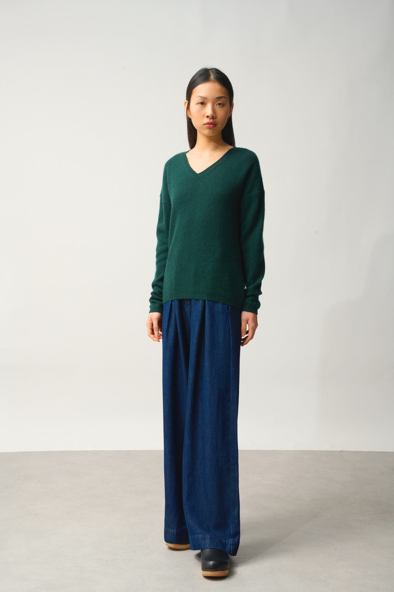 DOTY pull col v 4 fils cyprès 100% cachemire