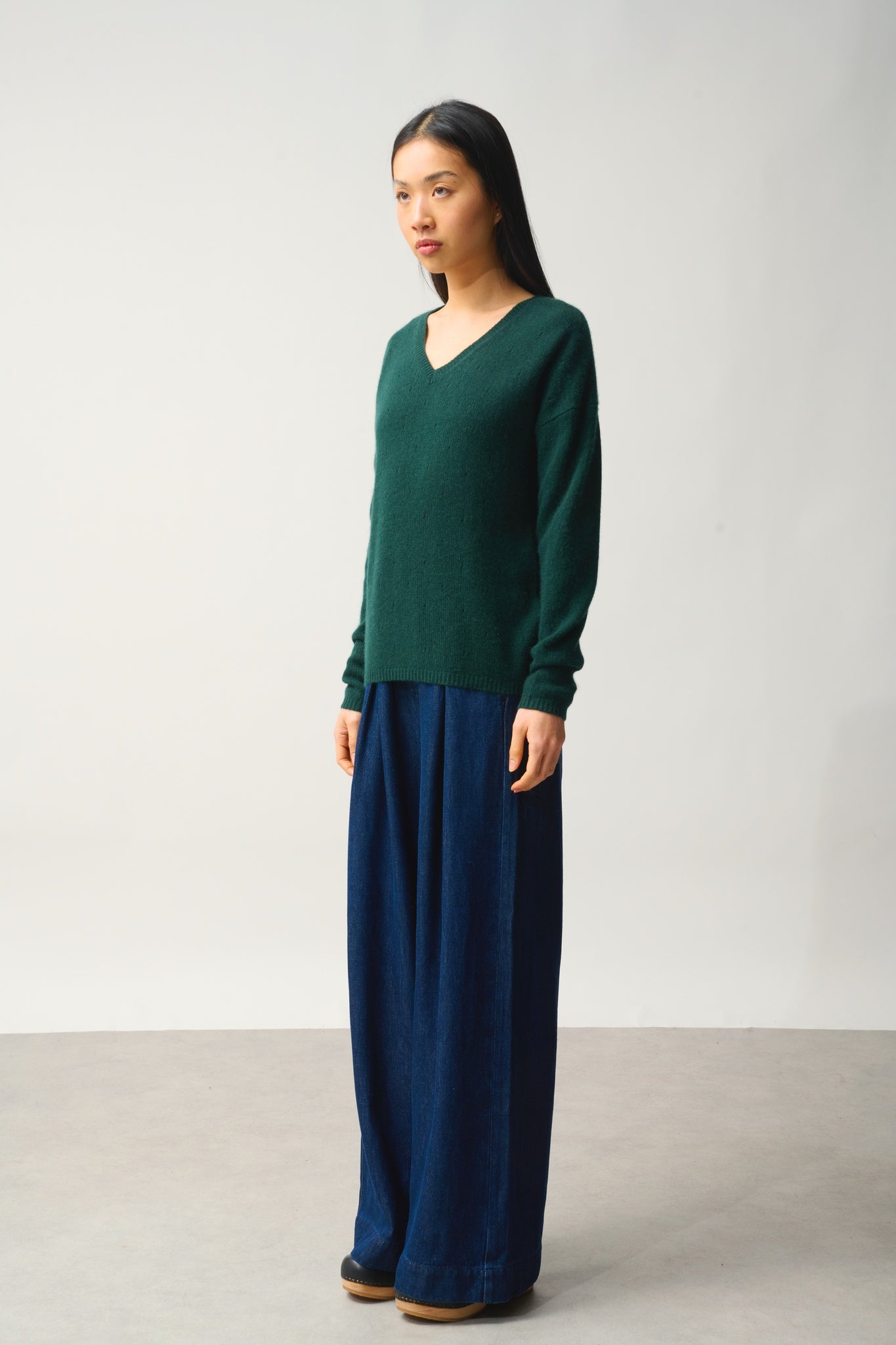 DOTY pull col v 4 fils cyprès 100% cachemire