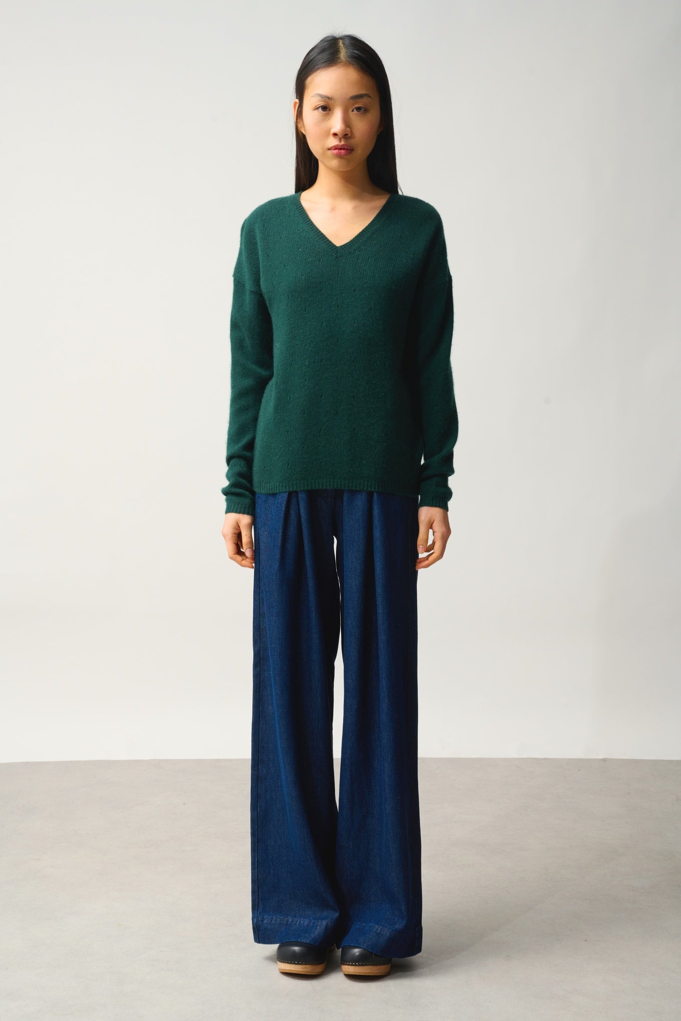 DOTY pull col v 4 fils cyprès 100% cachemire