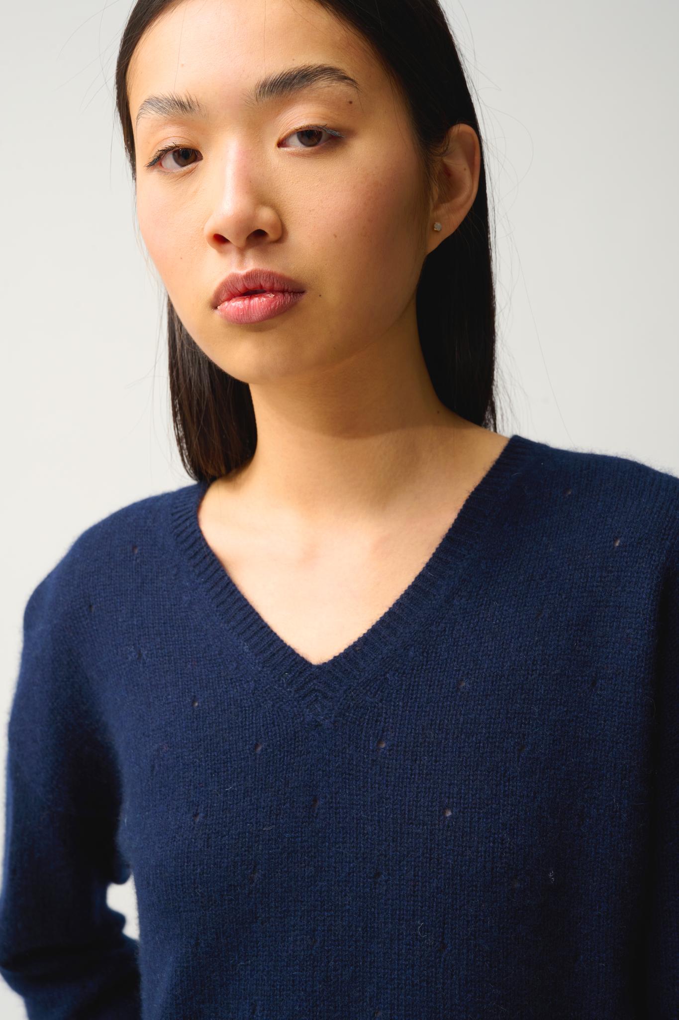 DOTY pull col v 4 fils navy 100% cachemire