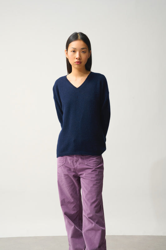 DOTY Pullover mit V-Ausschnitt 4 Fäden navy 100% Kaschmir