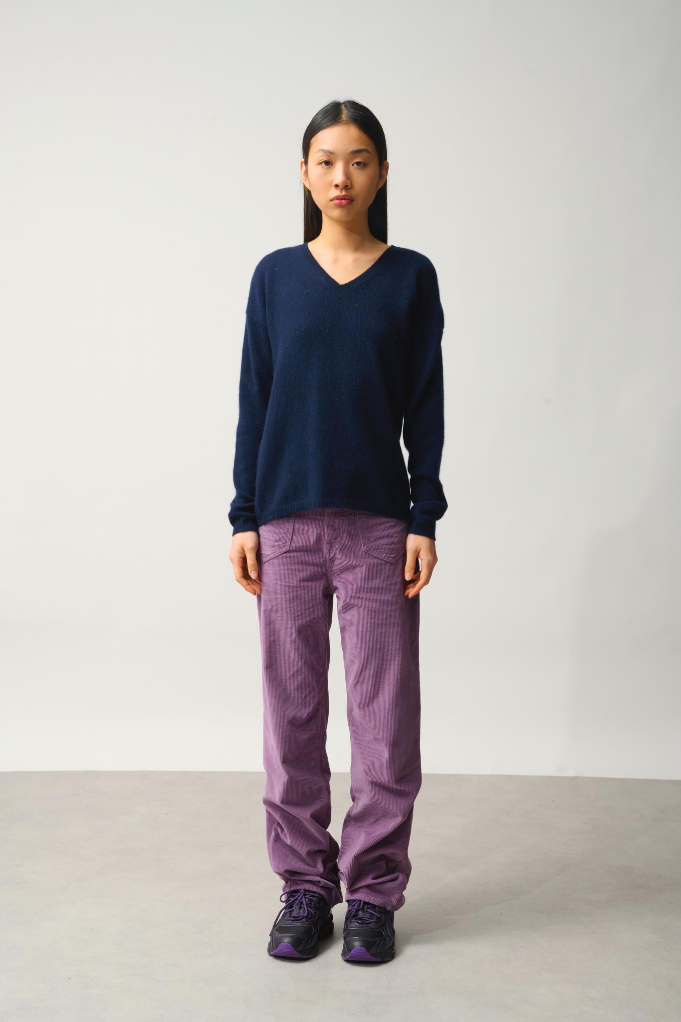 DOTY pull col v 4 fils navy 100% cachemire