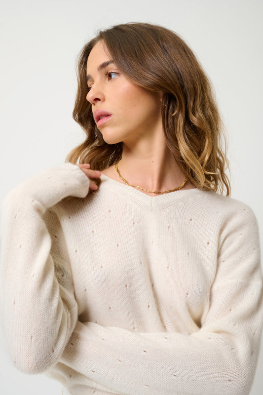 doty pull col v 4 fils neige 100% cachemire