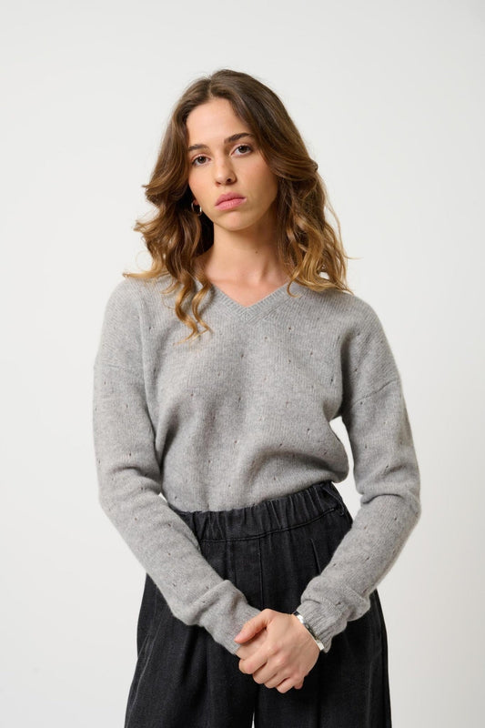 DOTY 4-fädiger Cloud-Heather-Pullover mit V-Ausschnitt, 100 % Kaschmir