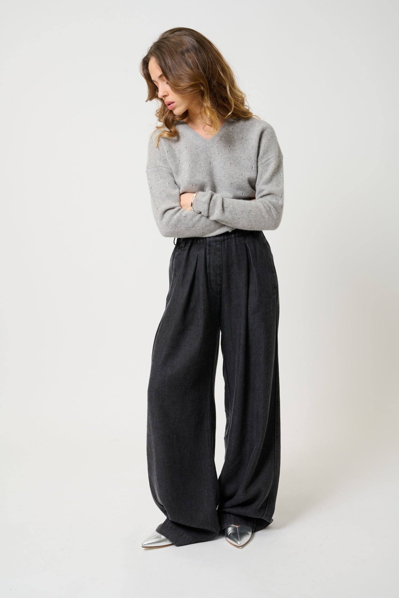 DOTY 4-fädiger Cloud-Heather-Pullover mit V-Ausschnitt, 100 % Kaschmir