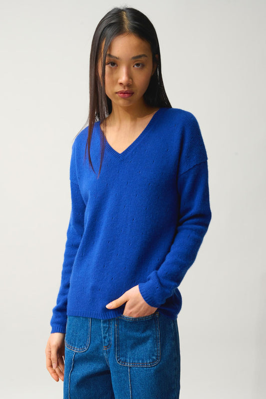 DOTY 4-thread v-neck sweater ultramarine 100% cashmere