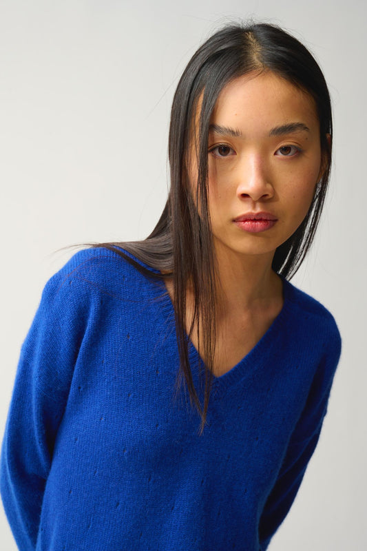 DOTY 4-thread v-neck sweater ultramarine 100% cashmere