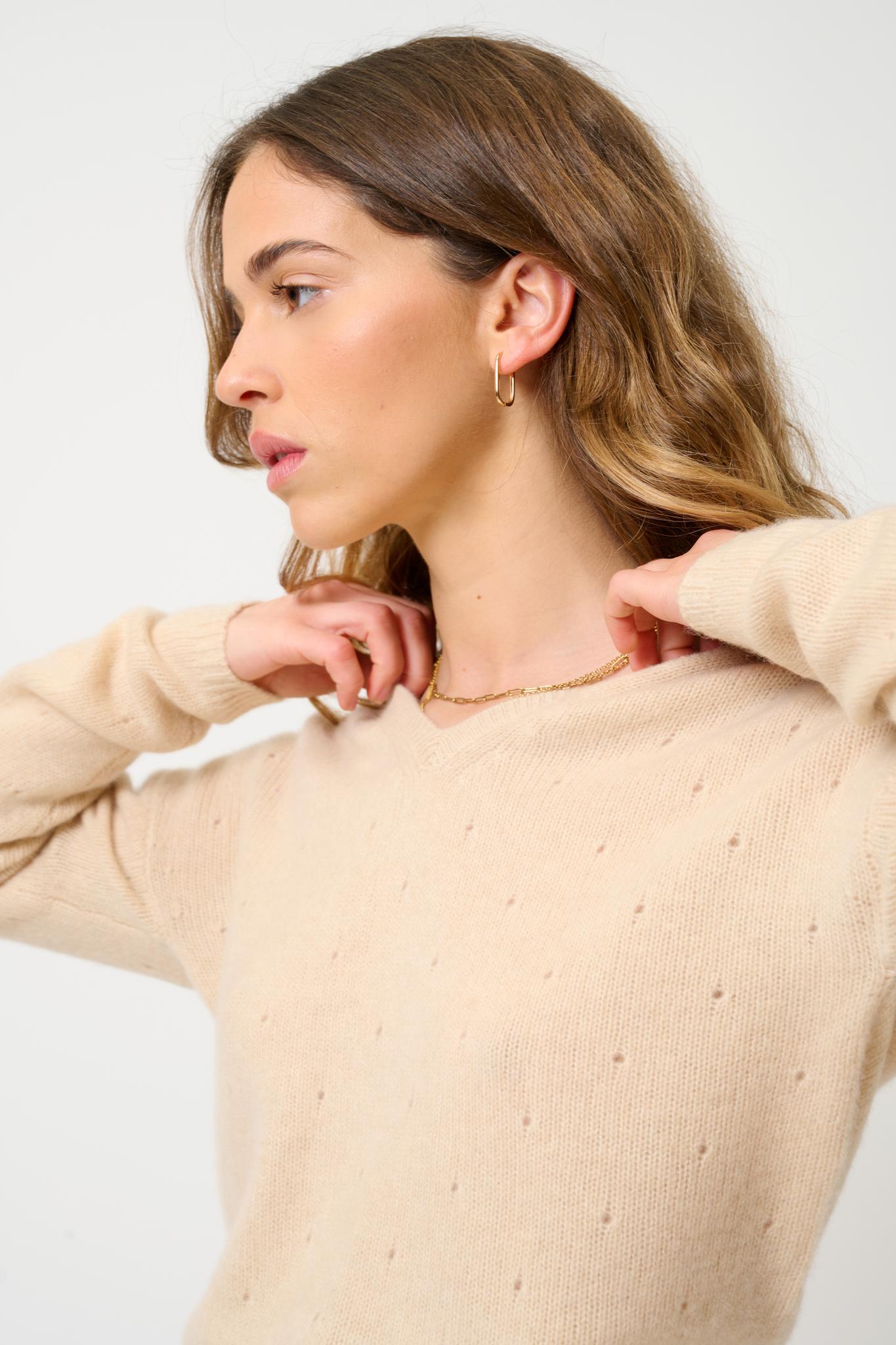 DOTY pull col v 4 fils sable 100% cachemire