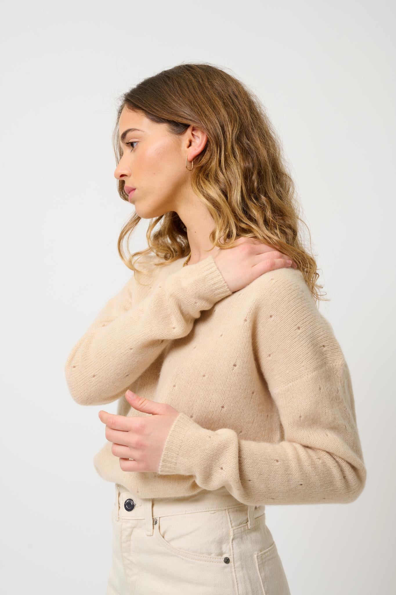 DOTY pull col v 4 fils sable 100% cachemire