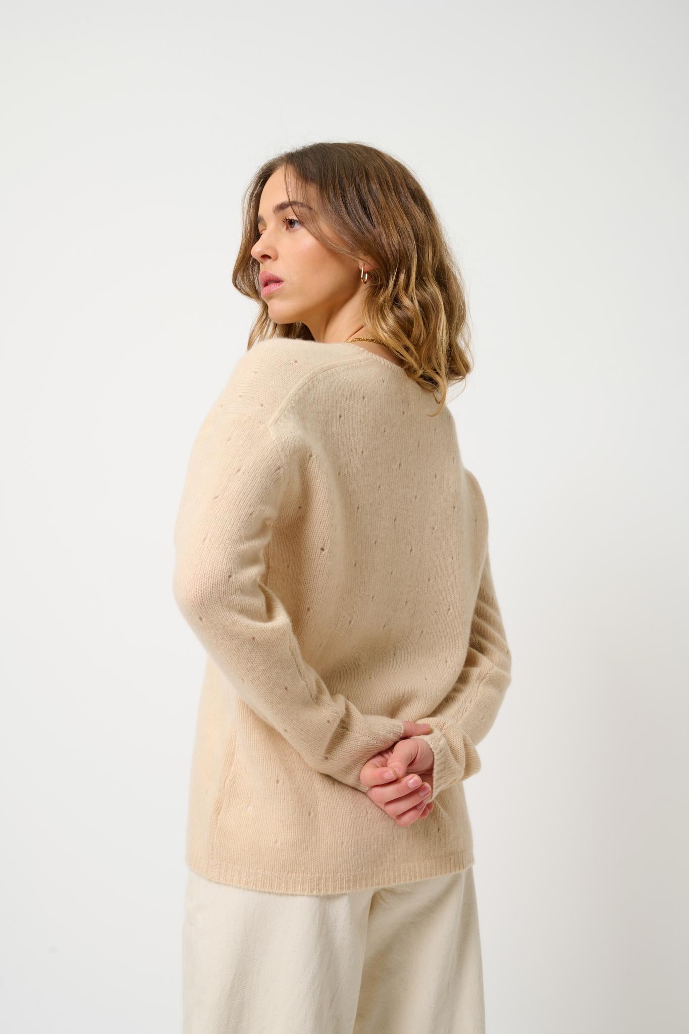 DOTY pull col v 4 fils sable 100% cachemire