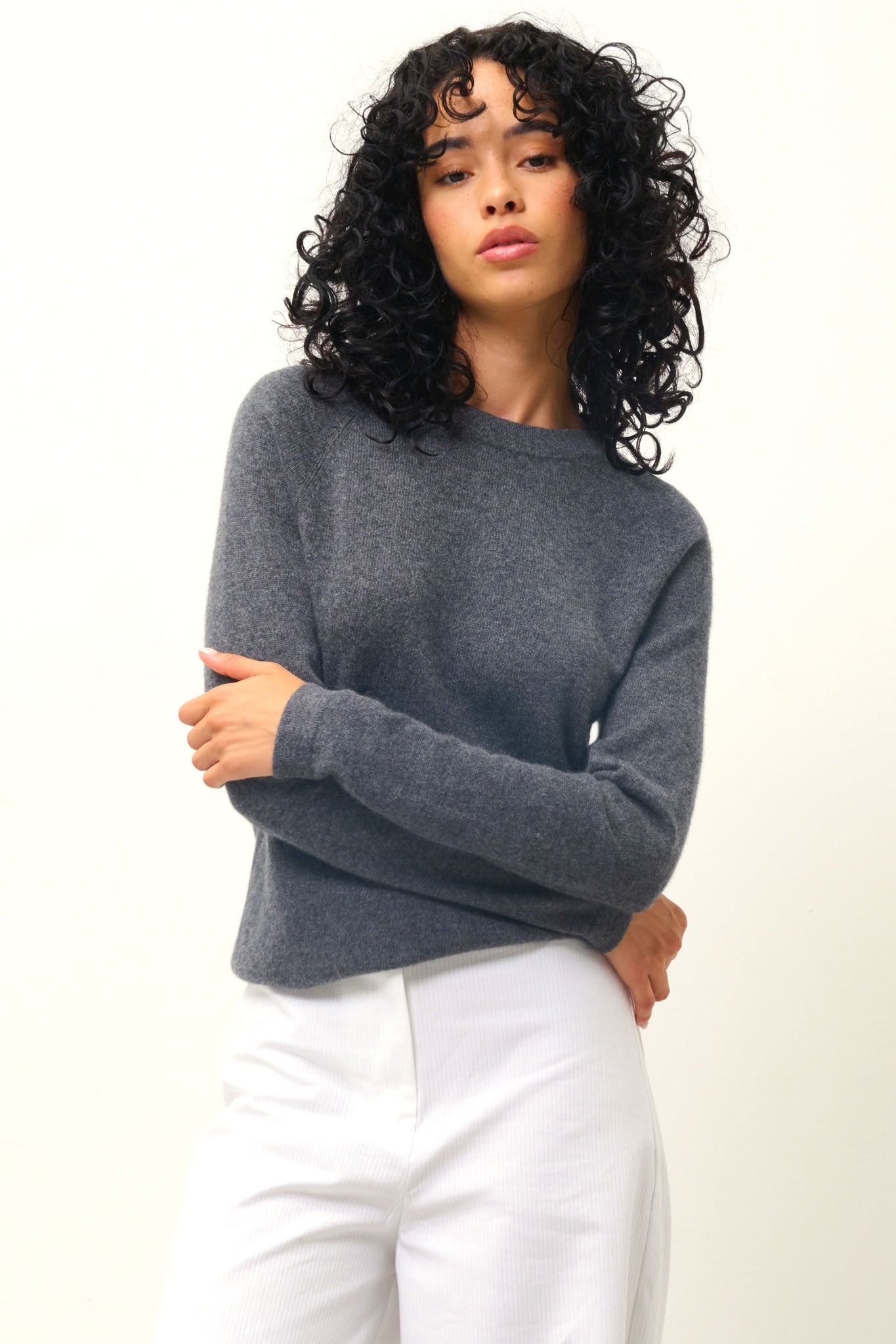 ECRIN pull col rond anthracite chiné 100% cachemire