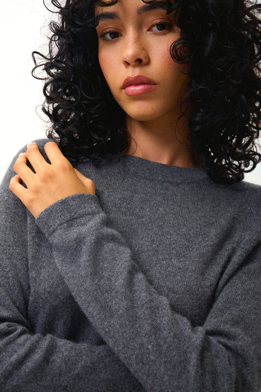 ECRIN Pullover mit Rundhalsausschnitt anthrazit meliert 100% Kaschmir