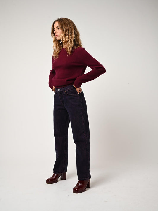 ECRIN pull col rond bordeaux 100% cachemire