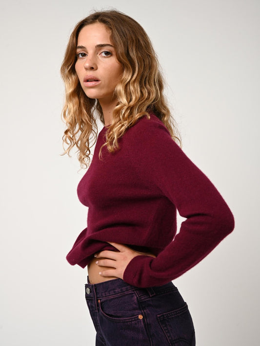 ECRIN pull col rond bordeaux 100% cachemire