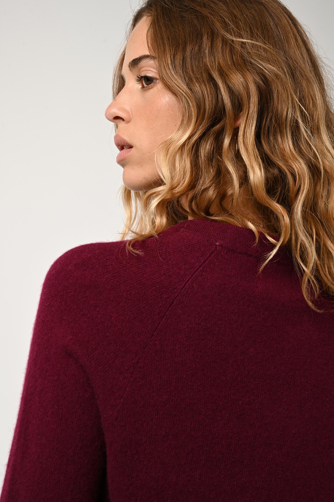 ECRIN pull col rond bordeaux 100% cachemire