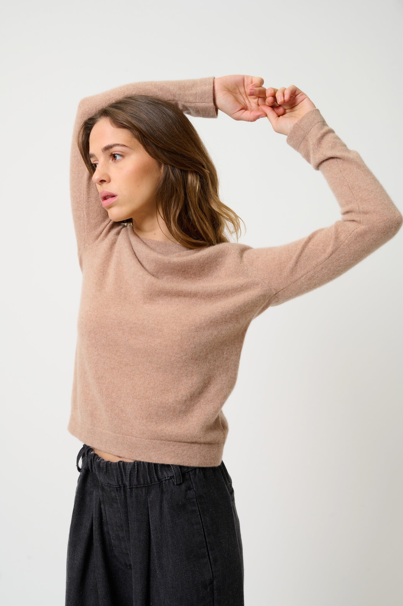 ECRIN pull col rond camel chiné 100% cachemire