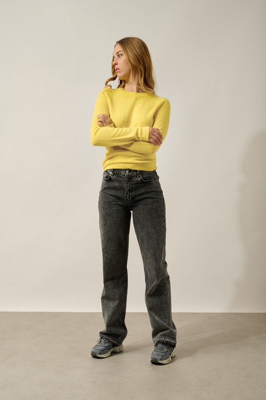 ecrin pull col rond citron 100% cachemire