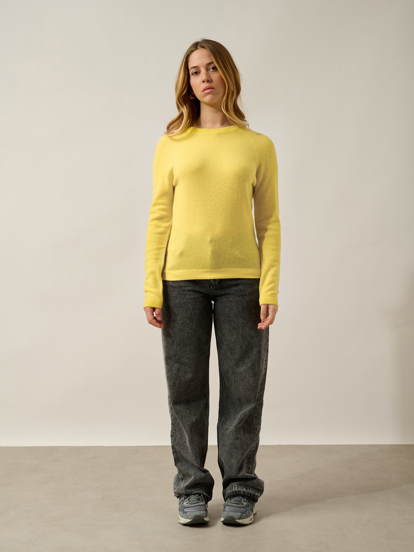 ECRIN pull col rond citron 100% cachemire