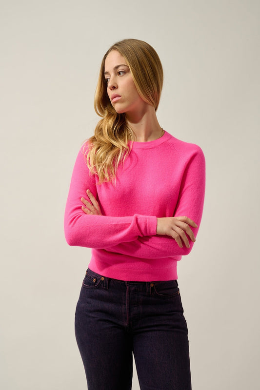 ecrin pull col rond flamand rose fluo 100% cachemire