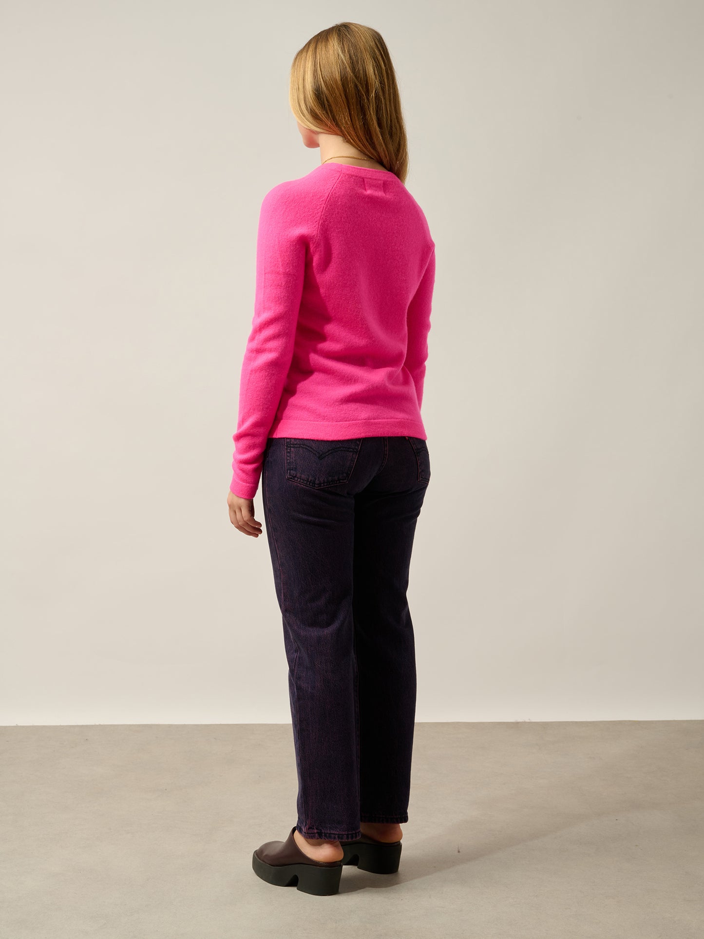 ECRIN pull col rond flamand rose fluo 100% cachemire