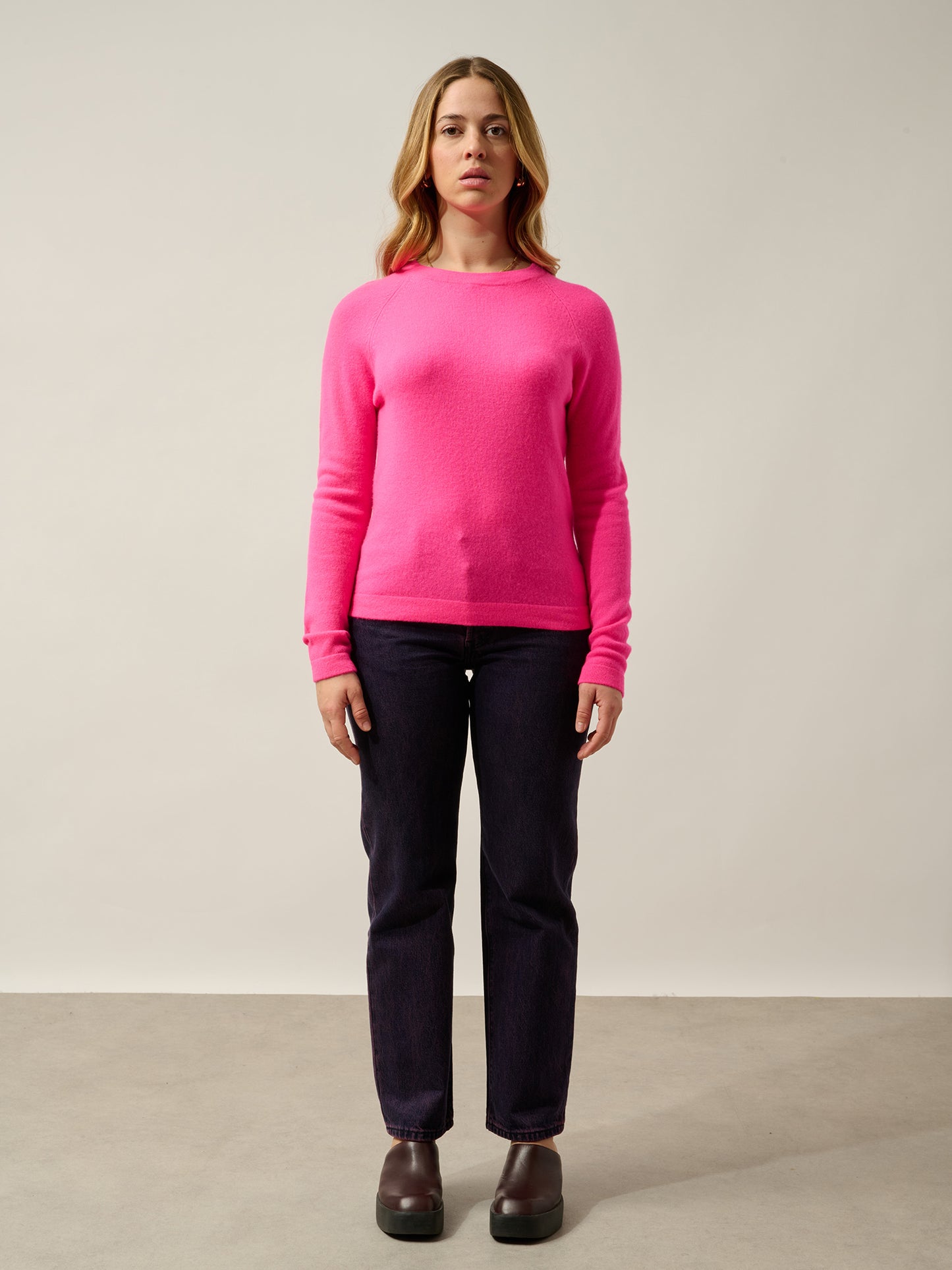 ECRIN pull col rond flamand rose fluo 100% cachemire