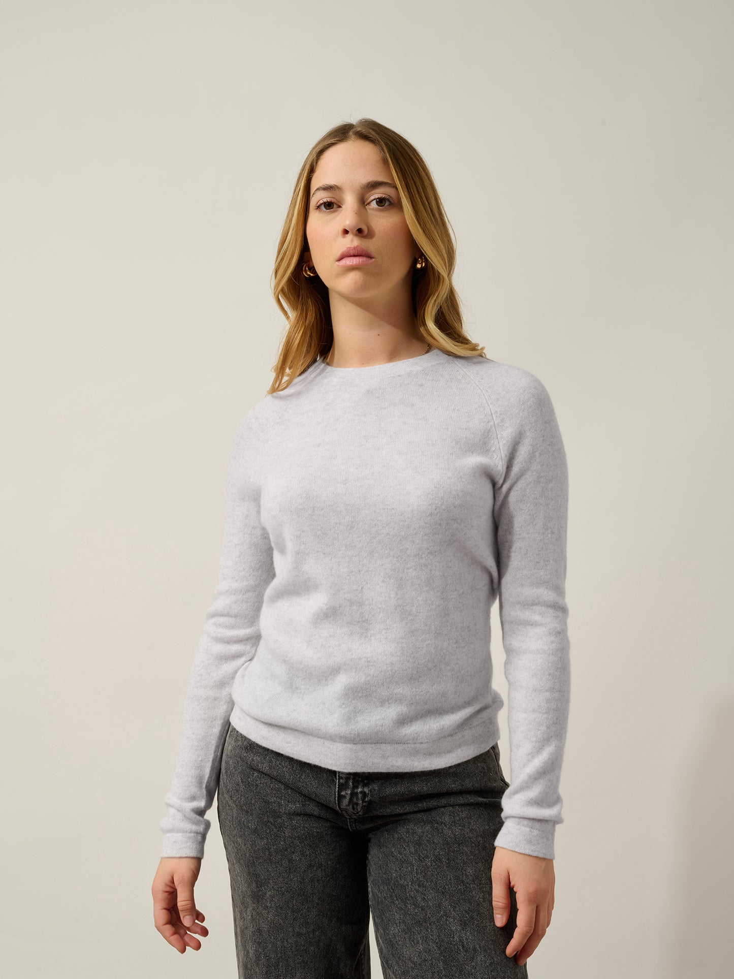 ECRIN pull col rond gris perle chiné 100% cachemire