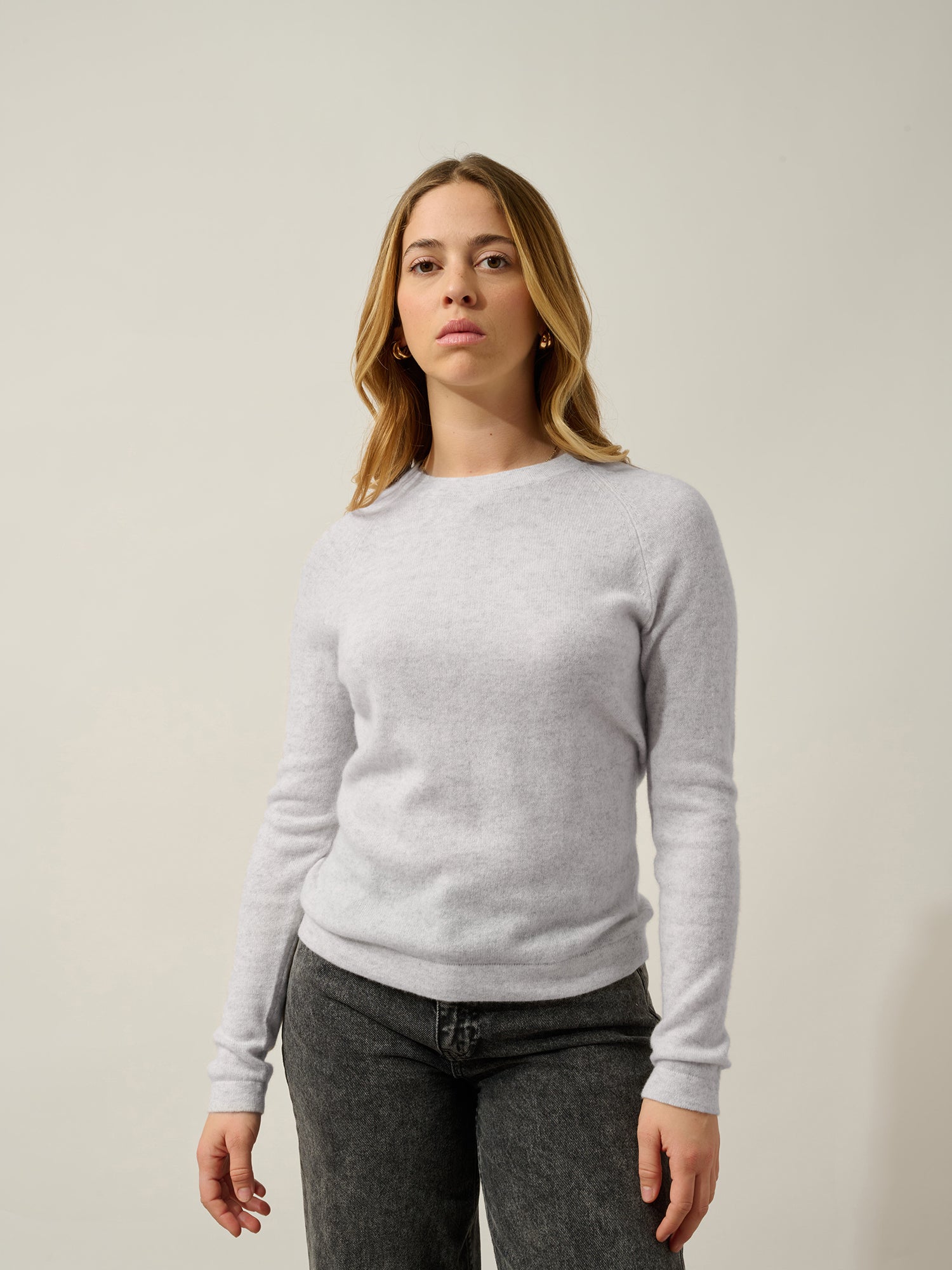 ECRIN pull col rond gris perle chiné 100% cachemire