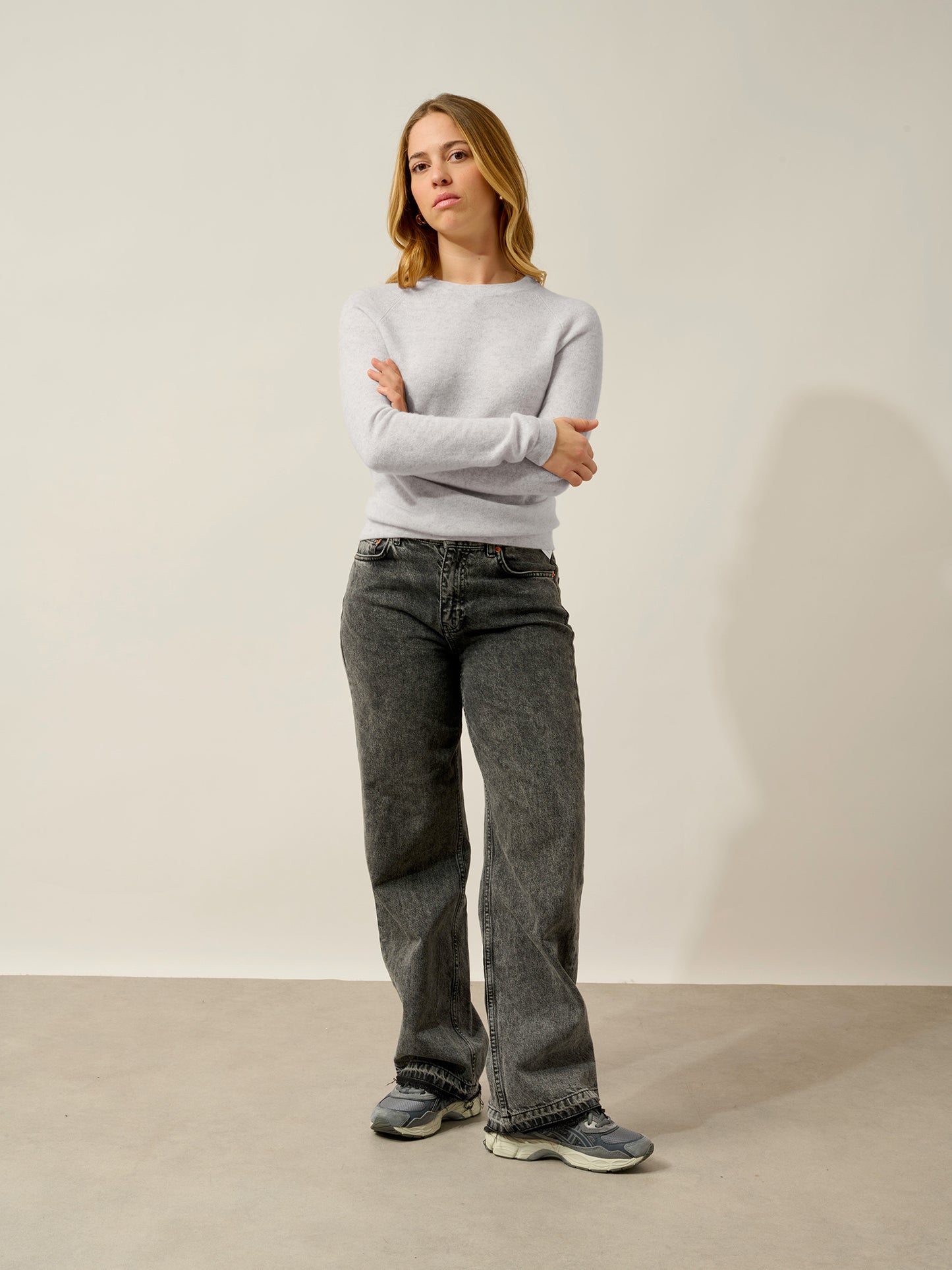 ECRIN pull col rond gris perle chiné 100% cachemire