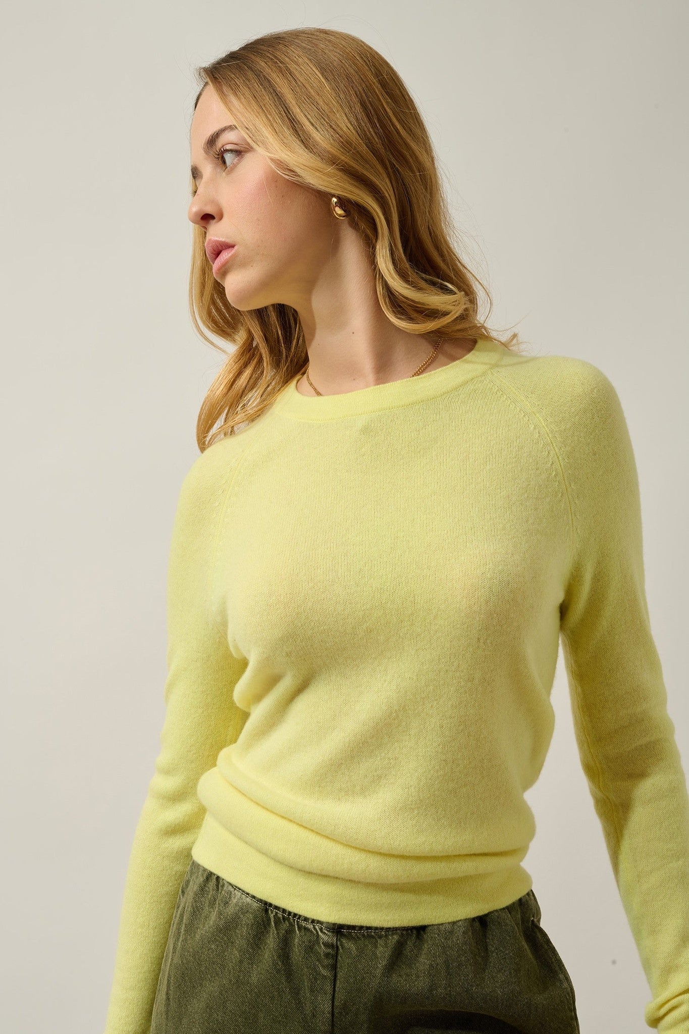 ecrin pull col rond limonade fluo 100% cachemire