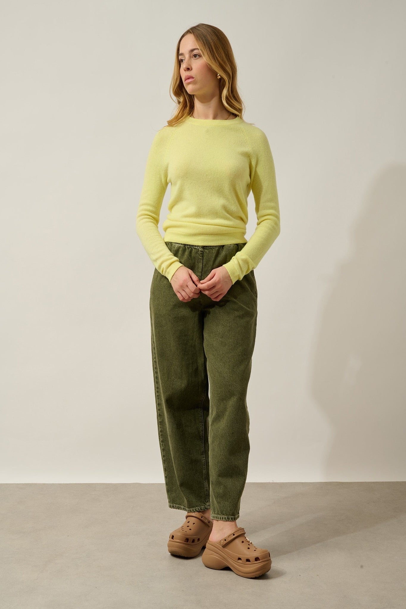 ecrin pull col rond limonade fluo 100% cachemire