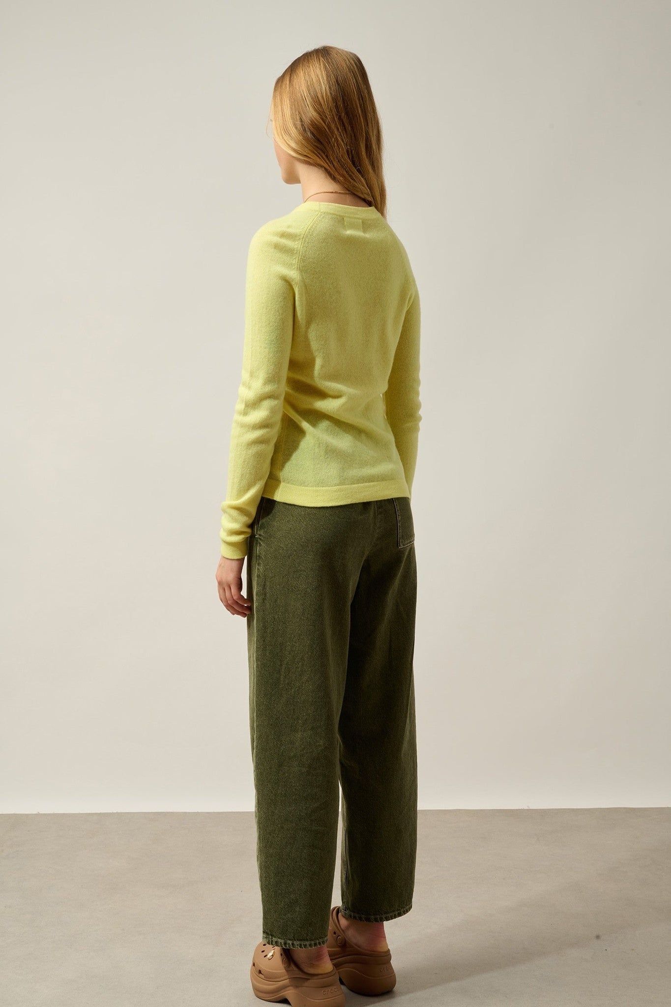 ecrin pull col rond limonade fluo 100% cachemire