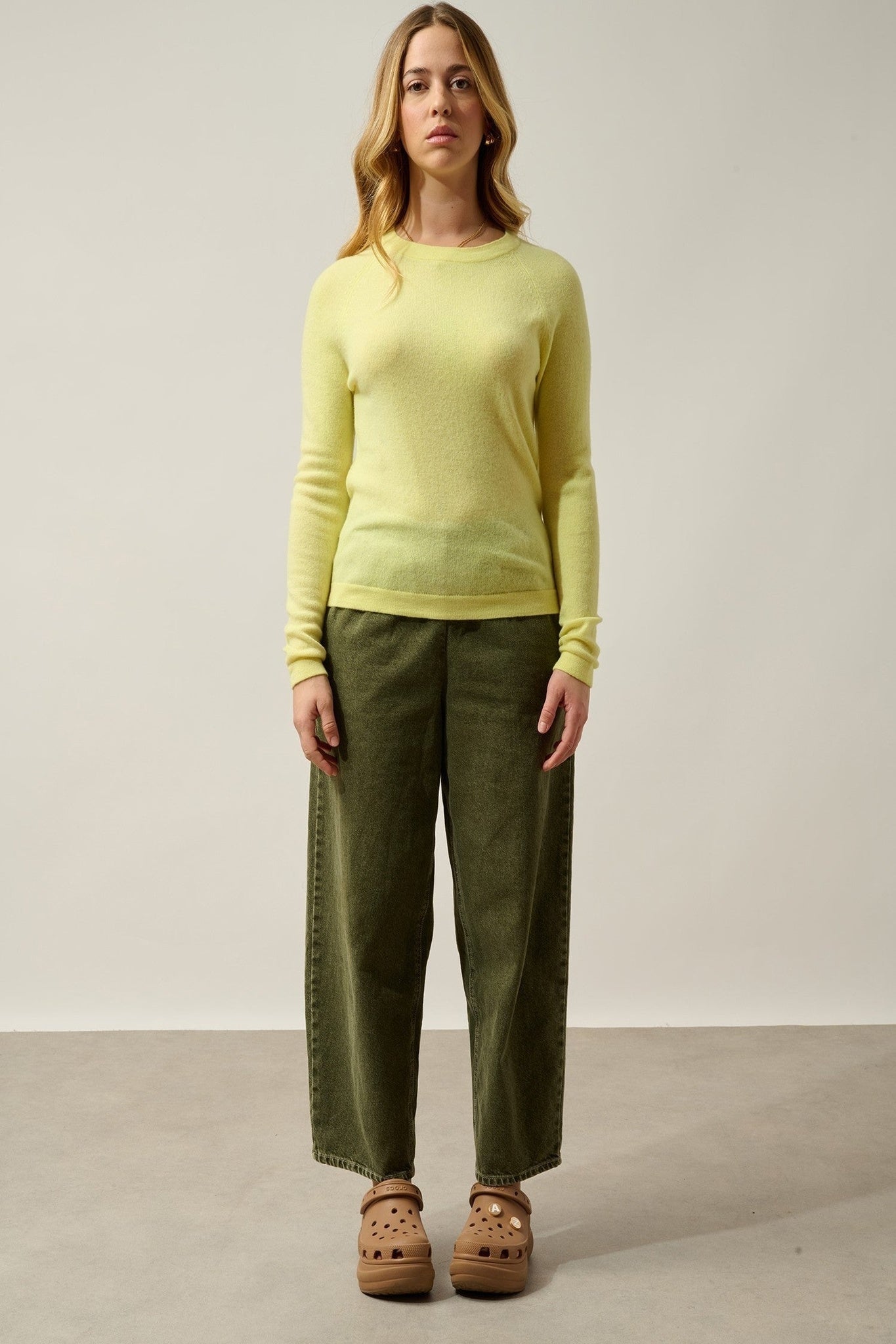 ecrin pull col rond limonade fluo 100% cachemire