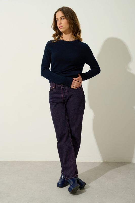 ecrin pull col rond navy 100% cachemire