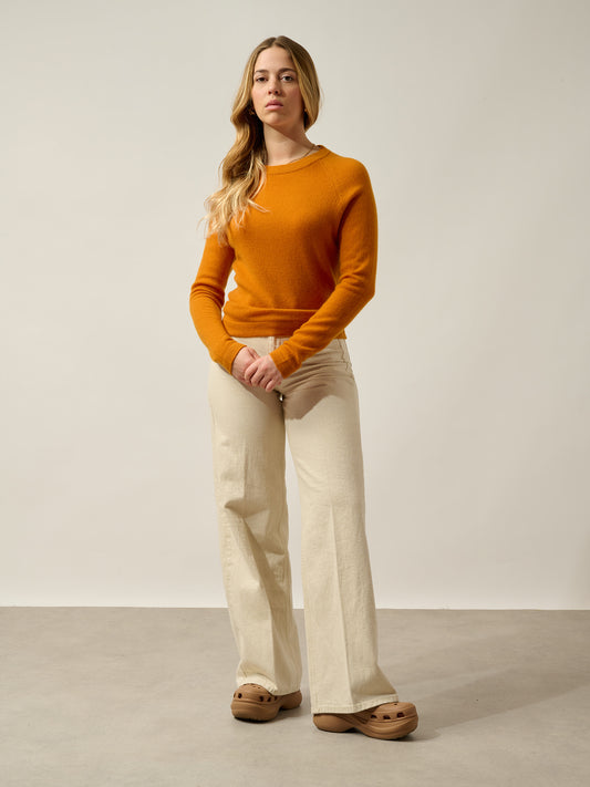 ECRIN ochre round-neck sweater 100% cashmere